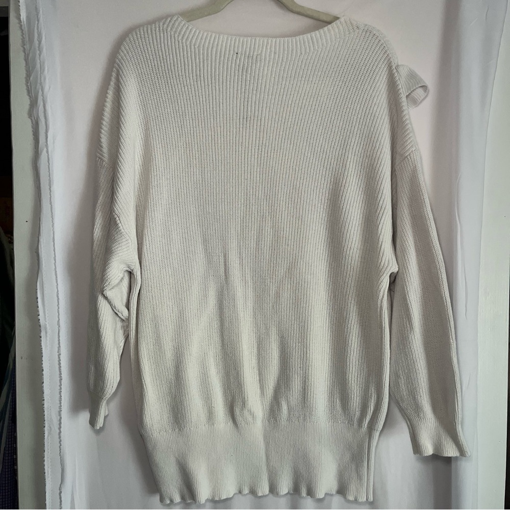 Express Women’s Sweater Sz L Rufffled Drop Sleeve White Cuffed 2018 Cotton - Picture 2 of 14